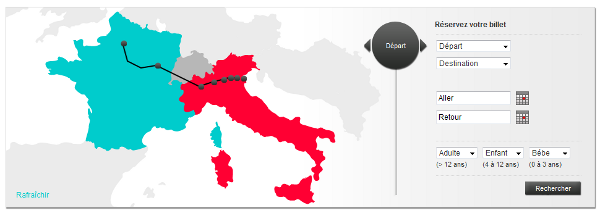 formulaire de réservation de billets de train Thello