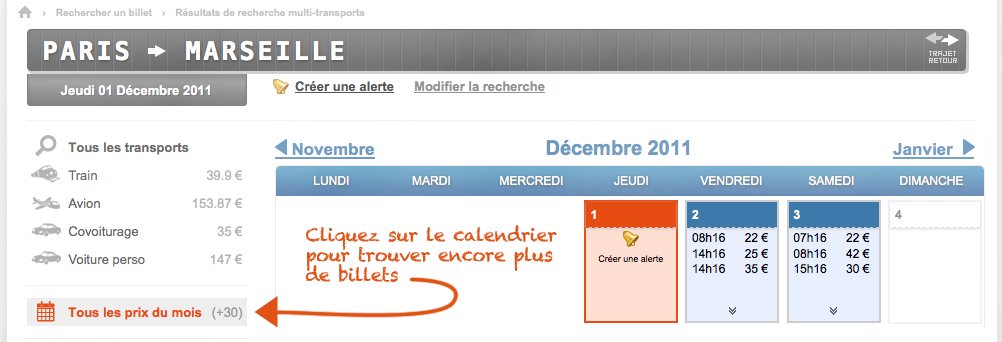 Cliquez sur le calendrier pour trouver encore plus de billets