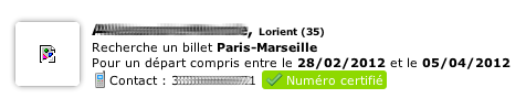 Exemple d'affichage des numéros certifiés pour les vendeurs Premium 