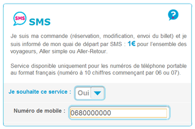 Option service d'information par SMS
