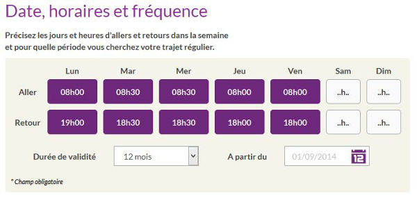 Horaires pour un iDVROOM covoiturage