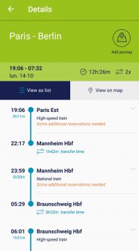 Détails d'un trajet Rail Planner